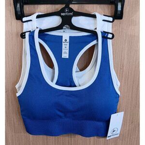 90 Degrees (M) 2-Pack Rib Seamless Hailee Sports Bra‎ Blue/White Removable Pads